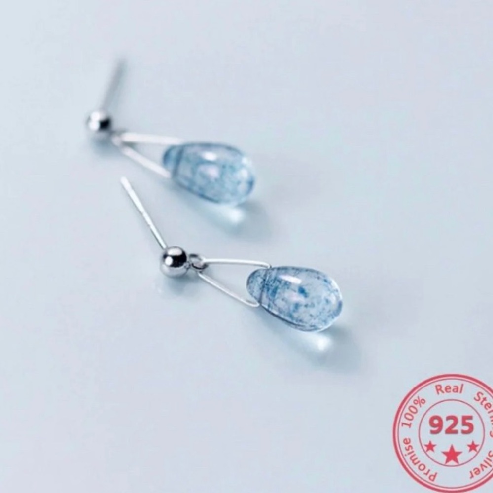 925 Silver Natural Stone Rain Drop Dangle Earrings